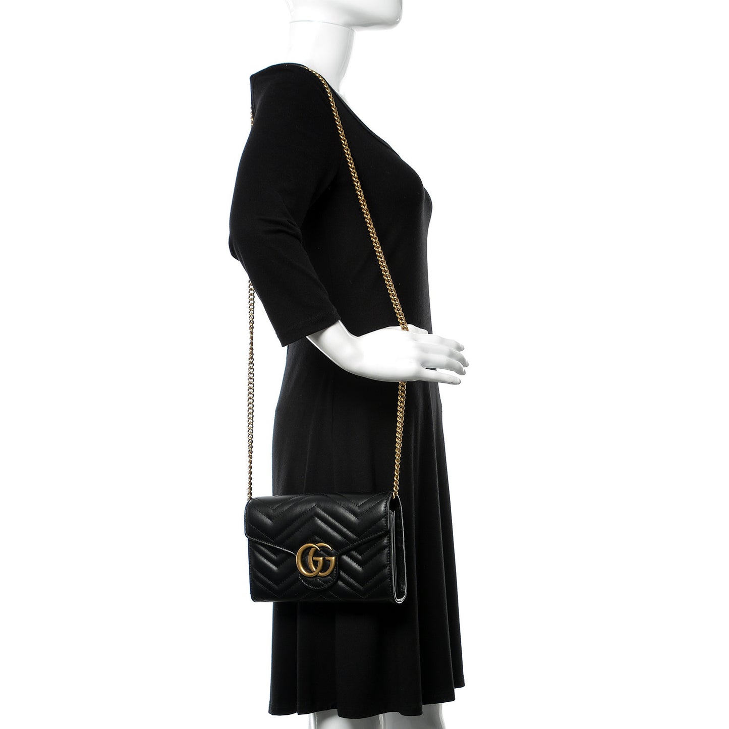 Calfskin Matelasse GG Marmont Chain Wallet Black