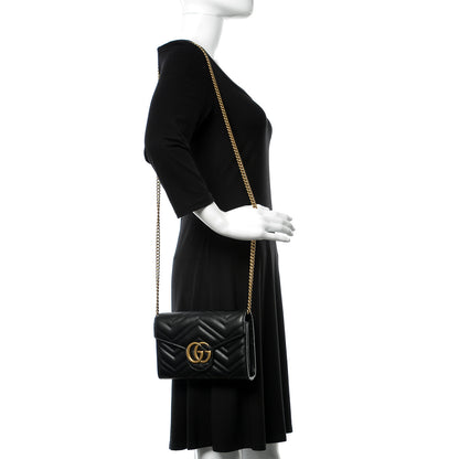Gucci Calfskin Matelasse GG Marmont Chain Wallet Black 2 of 10
