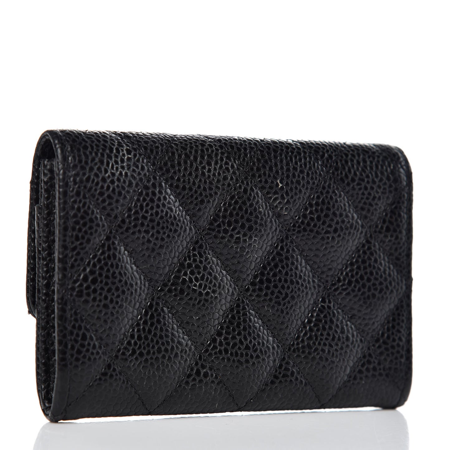 Caviar Quilted Flap Card Holder Black