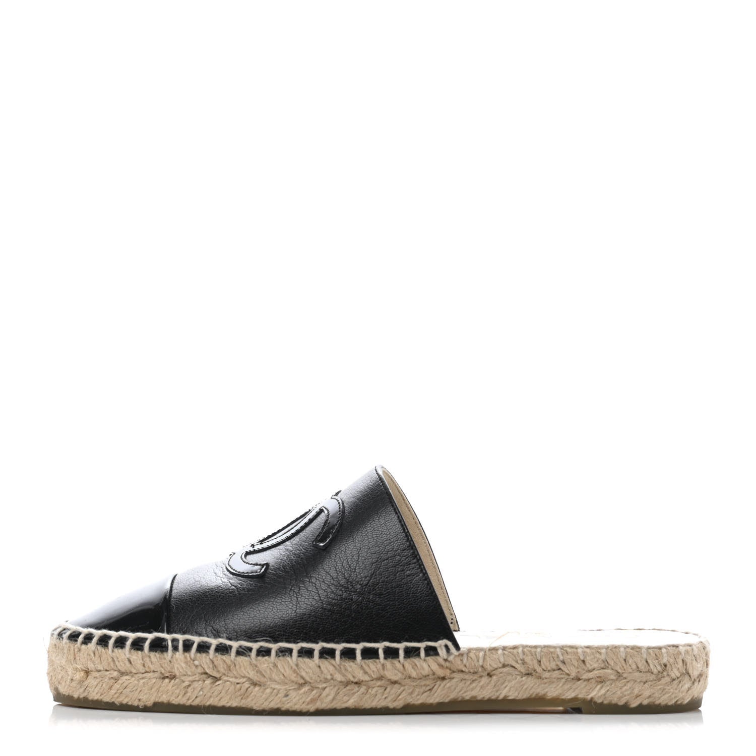 Chanel Iridescent Goatskin Patent CC Espadrille Mules 35 Black 1 of 4