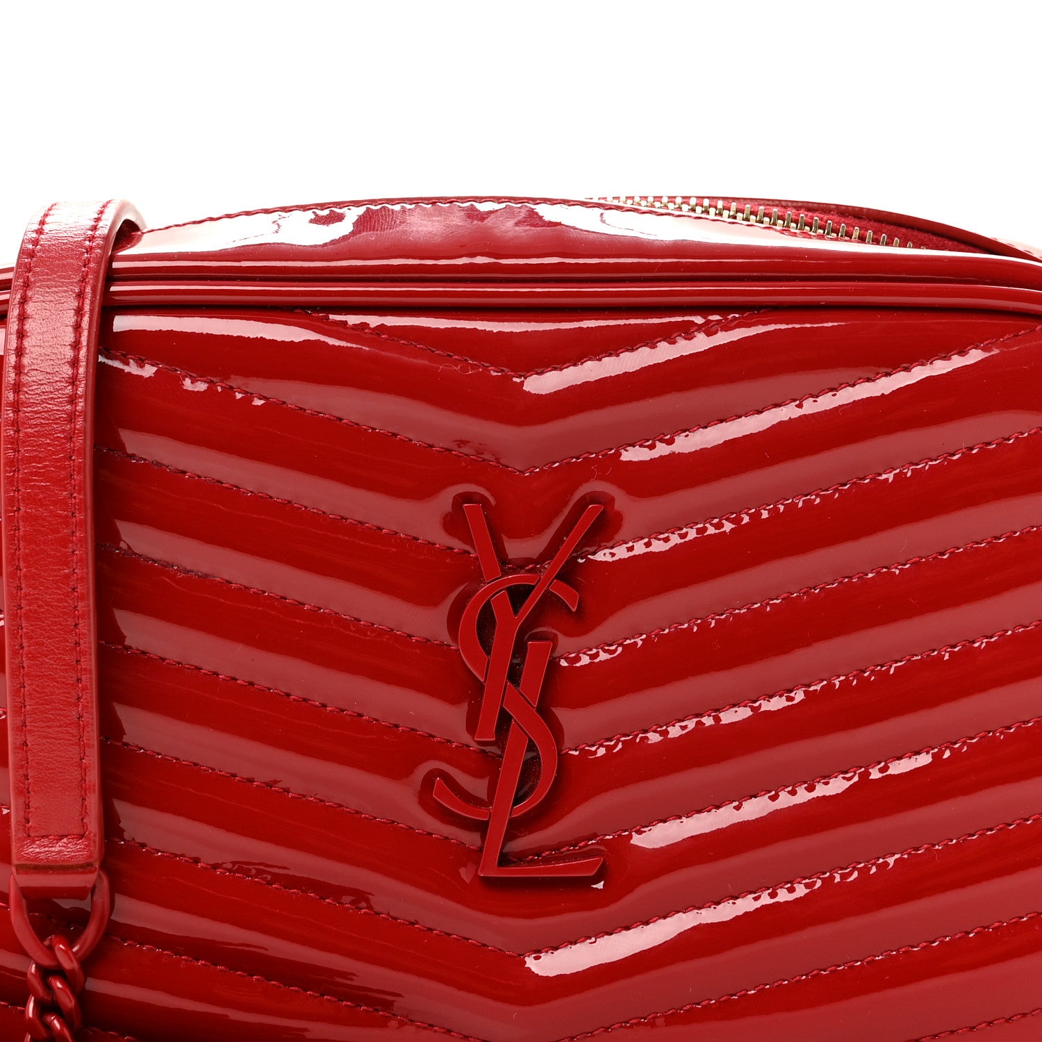 Saint Laurent Patent Calfskin Matelasse Monogram Mini Lou Camera Bag Eros Red 8 of 12
