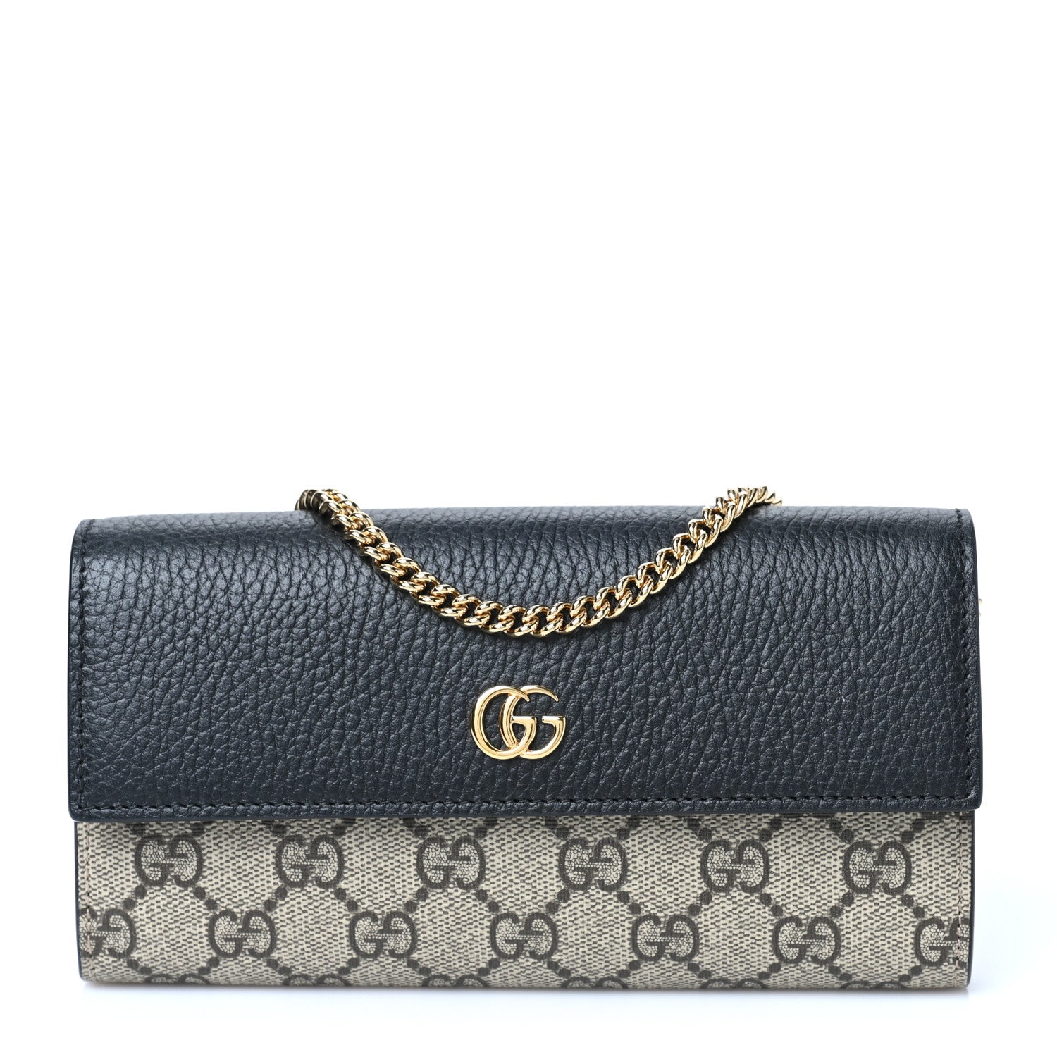 Gucci Dollar Calfskin GG Supreme Monogram Petite GG Marmont Wallet Chain Bag Black Beige Ebony 1 of 9