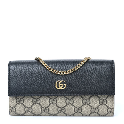 Gucci Dollar Calfskin GG Supreme Monogram Petite GG Marmont Wallet Chain Bag Black Beige Ebony 1 of 9