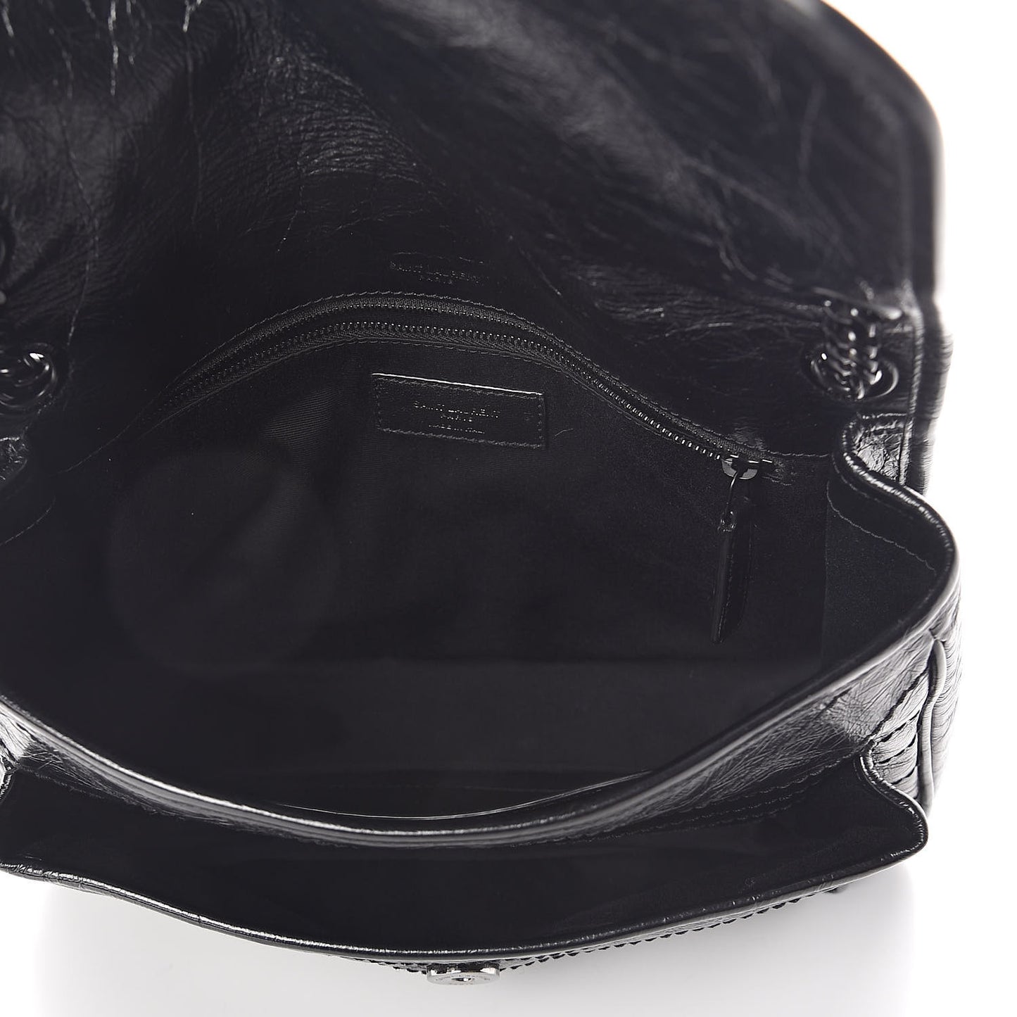 Crinkled Calfskin Matelasse Monogram Medium Niki Chain Satchel Black