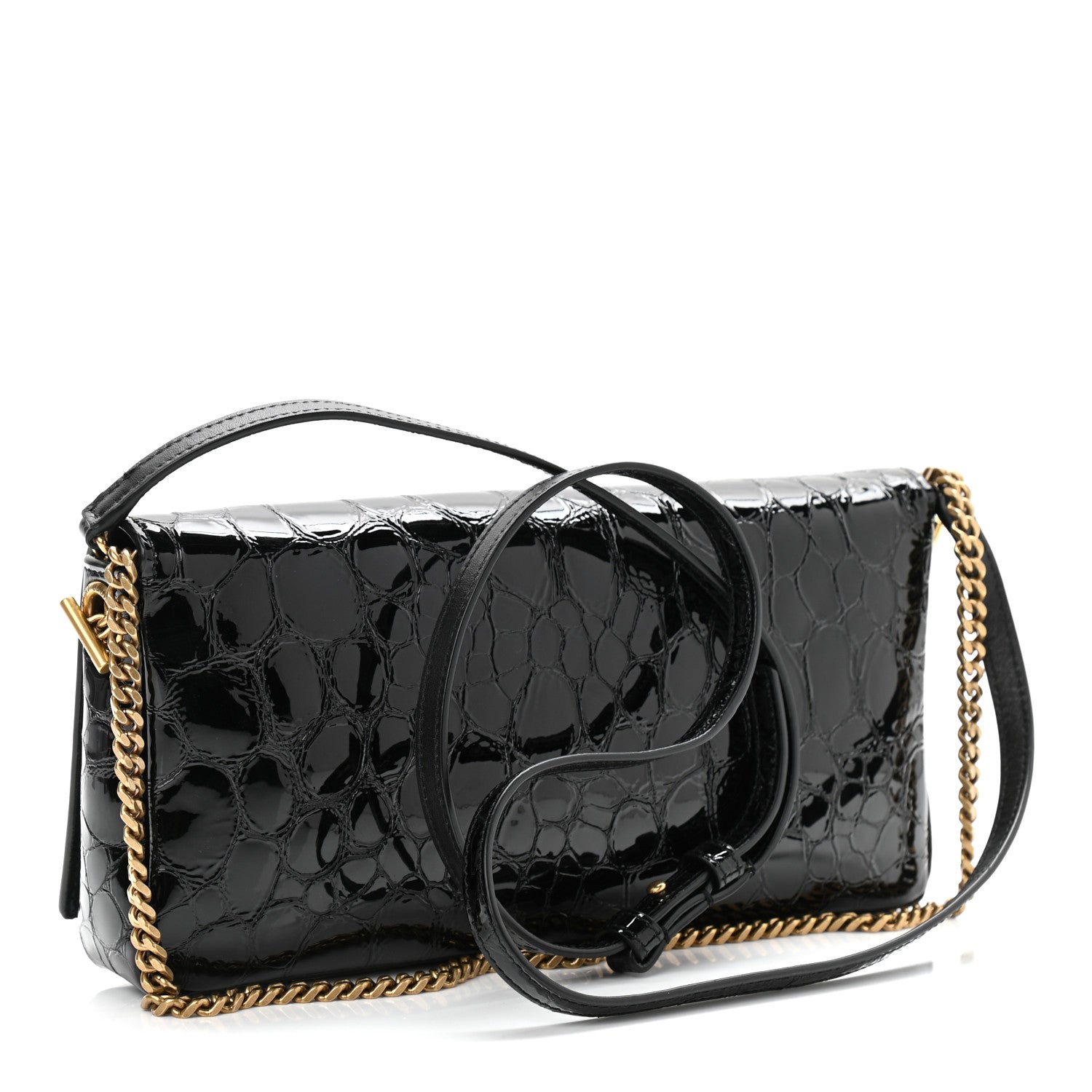 Saint Laurent Crocodile Embossed Patent Leather Monogram Tassel Kate 99 Black 3 of 10