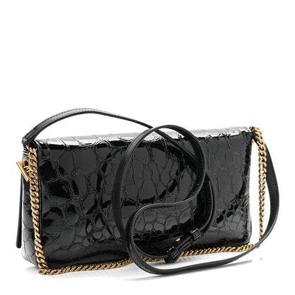 Saint Laurent Crocodile Embossed Patent Leather Monogram Tassel Kate 99 Black 3 of 10