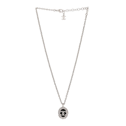 Chanel Metal Resin Crystal CC Oval Necklace Silver Black 3 of 5
