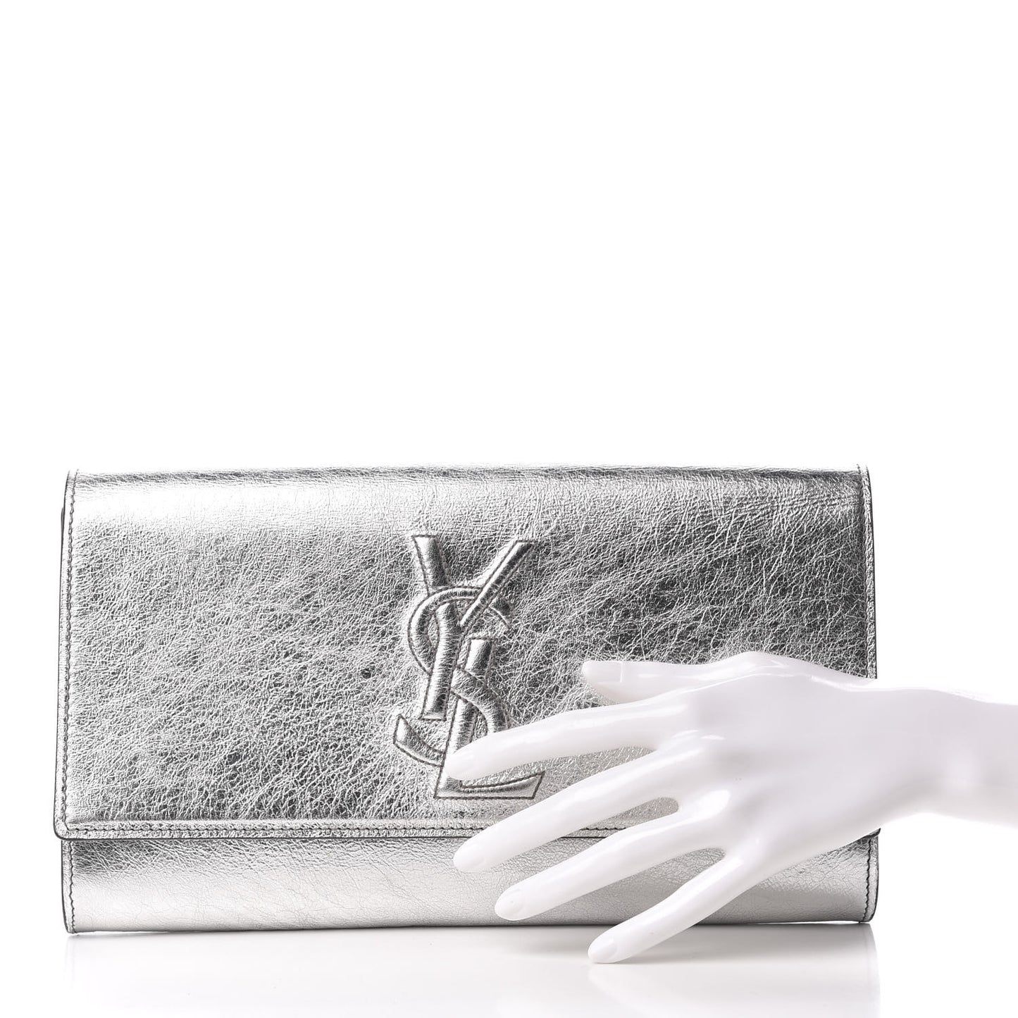 Metallic Calfskin Monogram Large Belle De Jour Clutch Silver