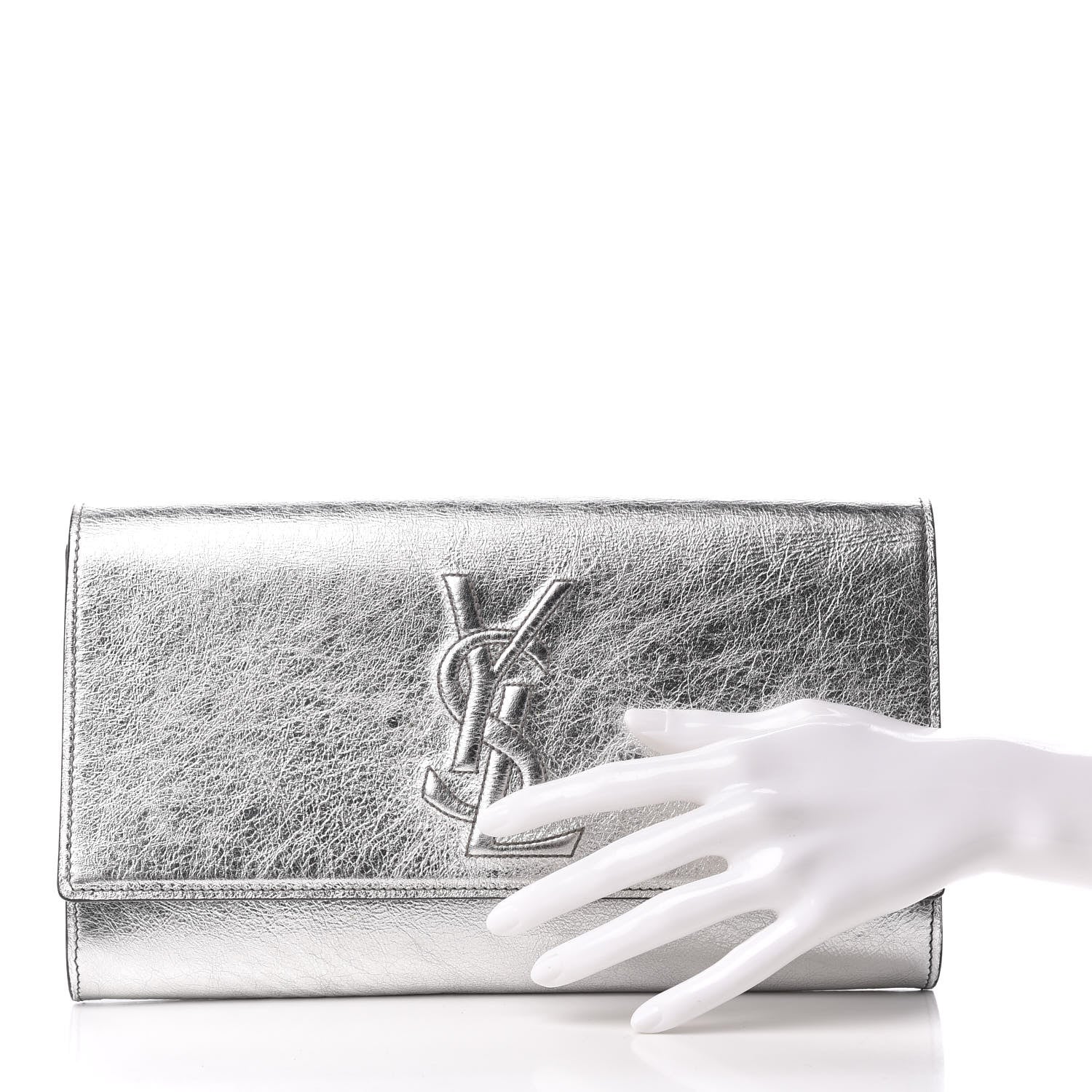 Saint Laurent Metallic Calfskin Monogram Large Belle De Jour Clutch Silver 2 of 7