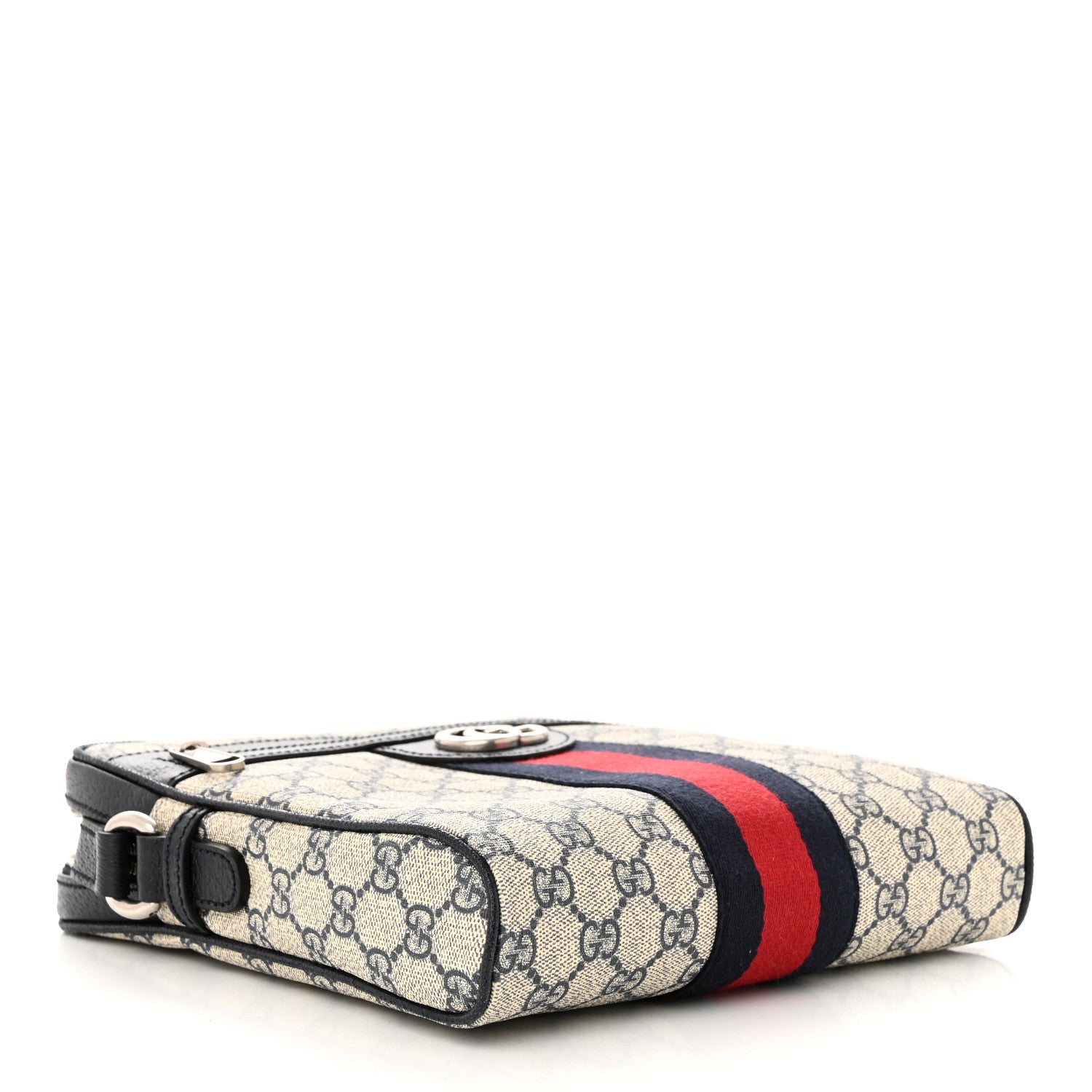 Gucci GG Supreme Monogram Textured Dollar Calfskin Web Small Ophidia Messenger Bag Beige Blue 4 of 11