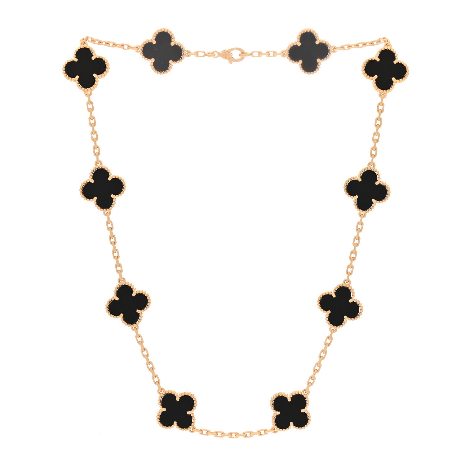 Van Cleef & Arpels 18K Yellow Gold Black Onyx 10 Motifs Vintage Alhambra Necklace 3 of 6