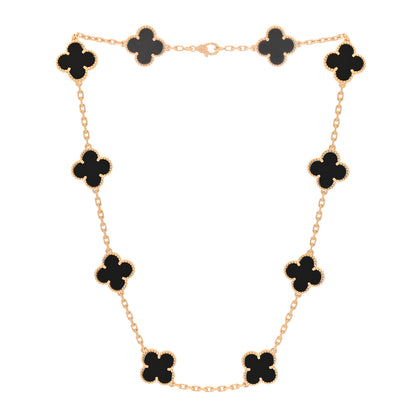 Van Cleef & Arpels 18K Yellow Gold Black Onyx 10 Motifs Vintage Alhambra Necklace 3 of 6