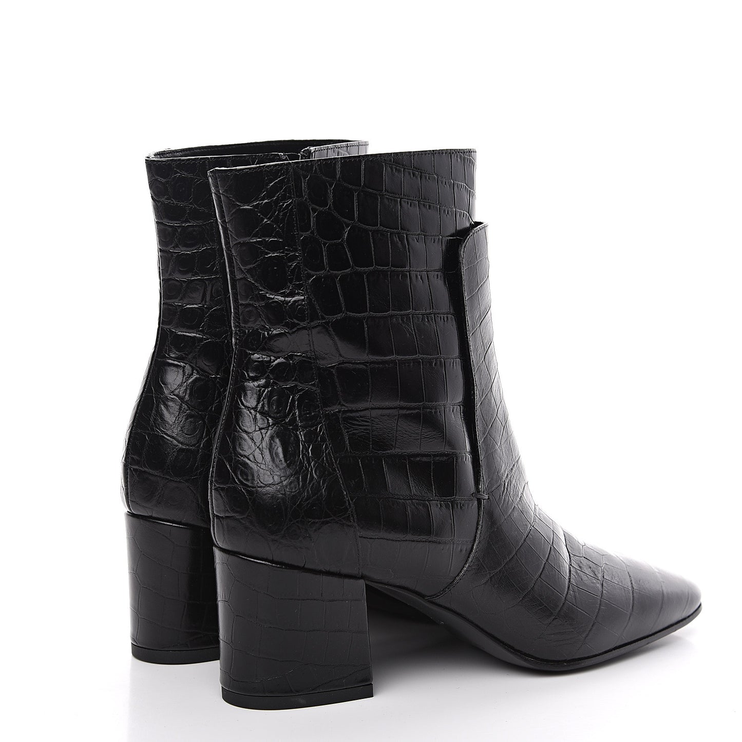 Calfskin Crocodile Embossed Ankle Boots 36 Black
