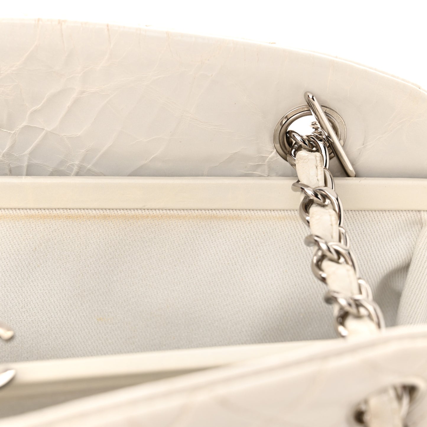 Glazed Calfskin Quilted Medium Just Mademoiselle Bowling Bag White