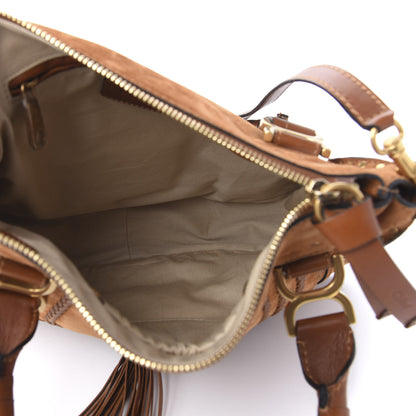 Chloe Suede Calfskin Braided Medium Marcie Satchel Caramel 5 of 9