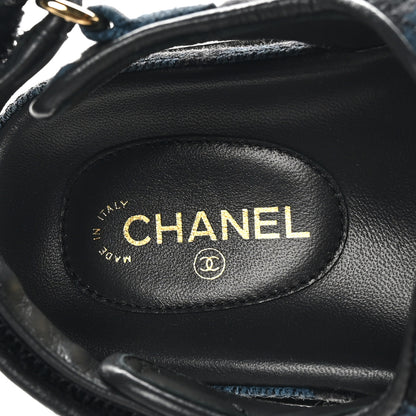 Chanel Denim Velcro Dad Sandals 36.5 Dark Grey Blue Black 7 of 9