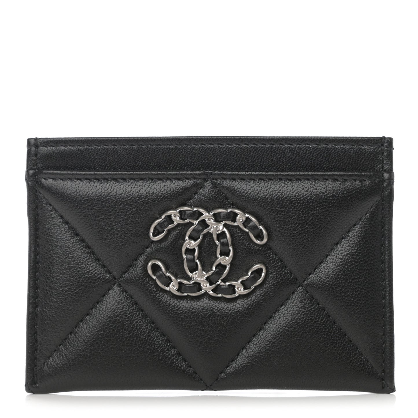 Lambskin Quilted Chanel 19 Card Holder Black