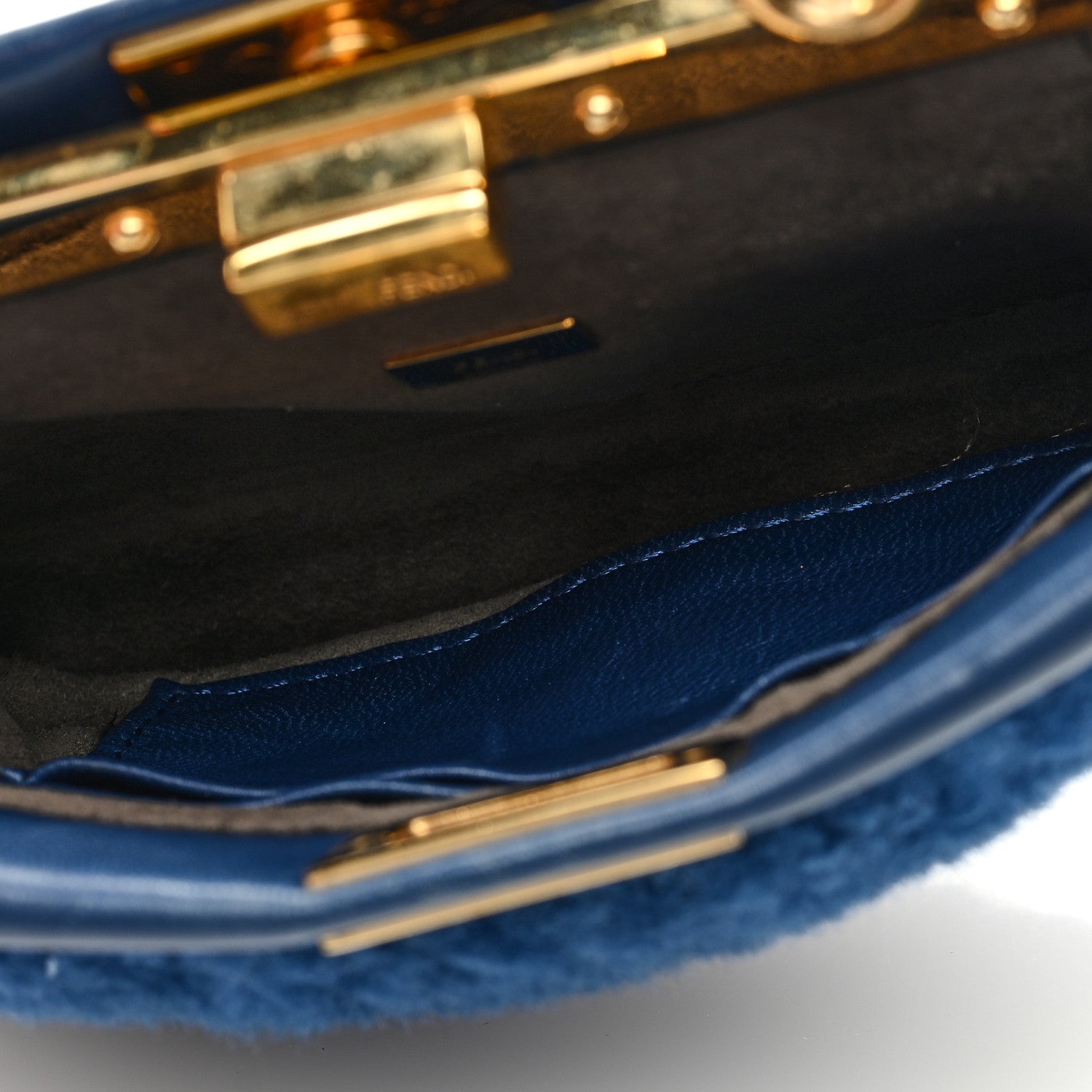 Fendi Shearling Shiny Nappa Micro Peekaboo Iconic Satchel Blue 5 of 10