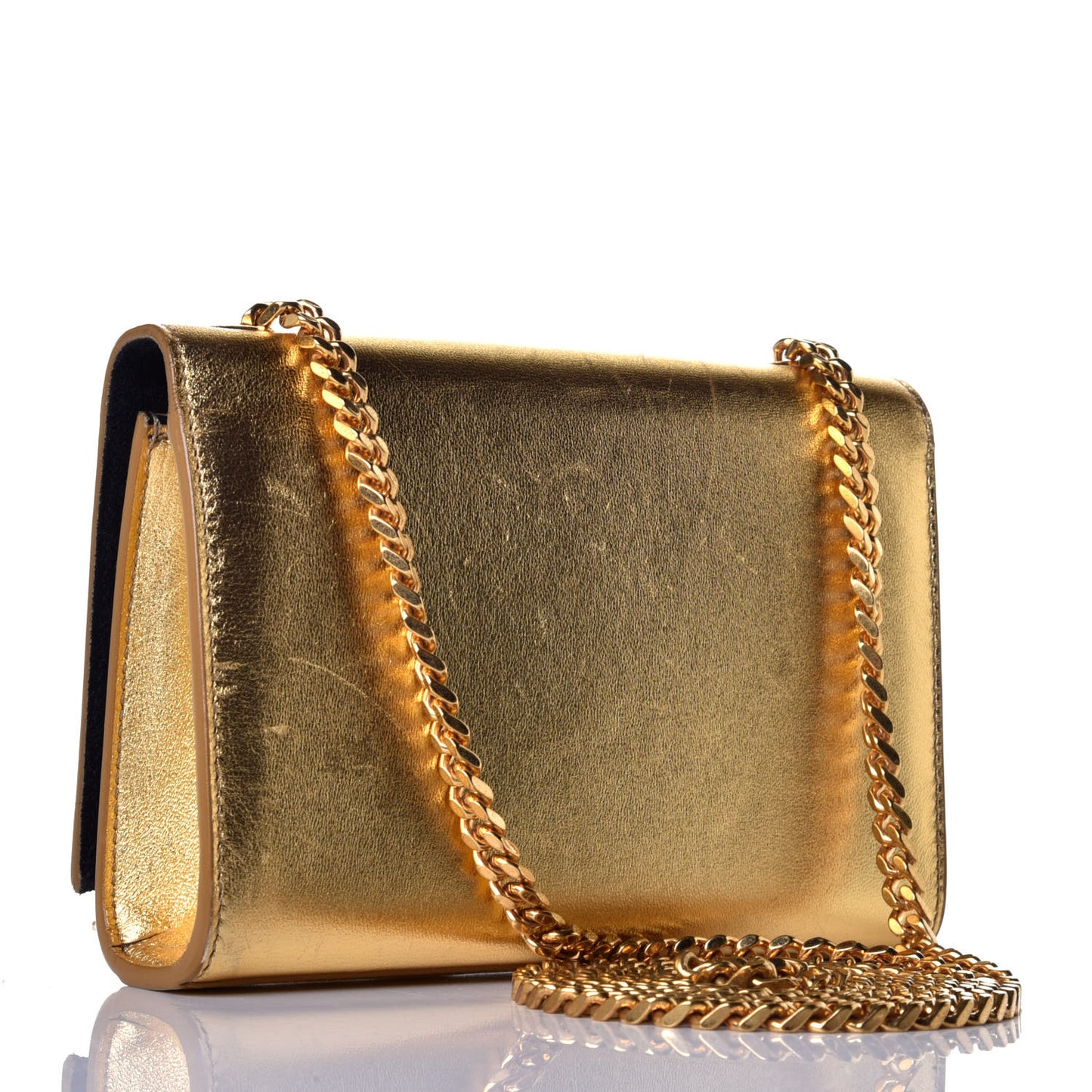 Metallic Calfskin Small Classic Monogram Kate Tassel Satchel Gold