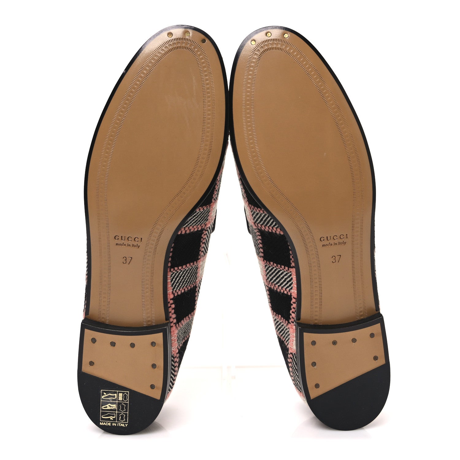 Gucci Tweed Check Horsebit Womens Jordaan Loafers 37 Black Pink Multicolor 7 of 11