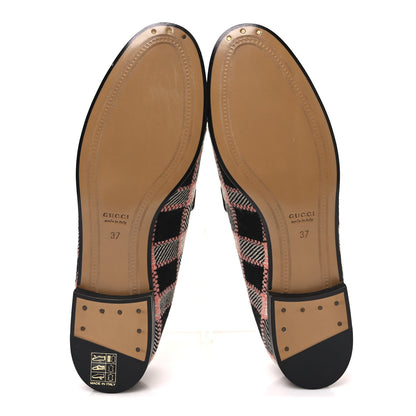 Gucci Tweed Check Horsebit Womens Jordaan Loafers 37 Black Pink Multicolor 7 of 11