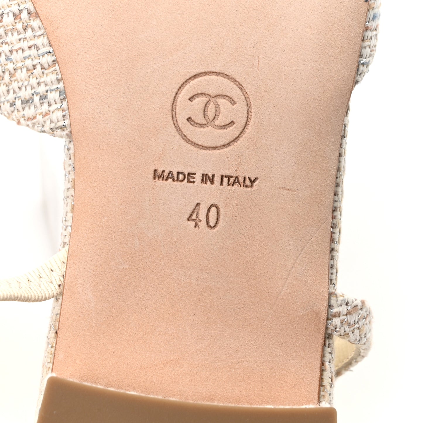 Tweed Patent Cap Toe CC Slingback Flats 40 Grey