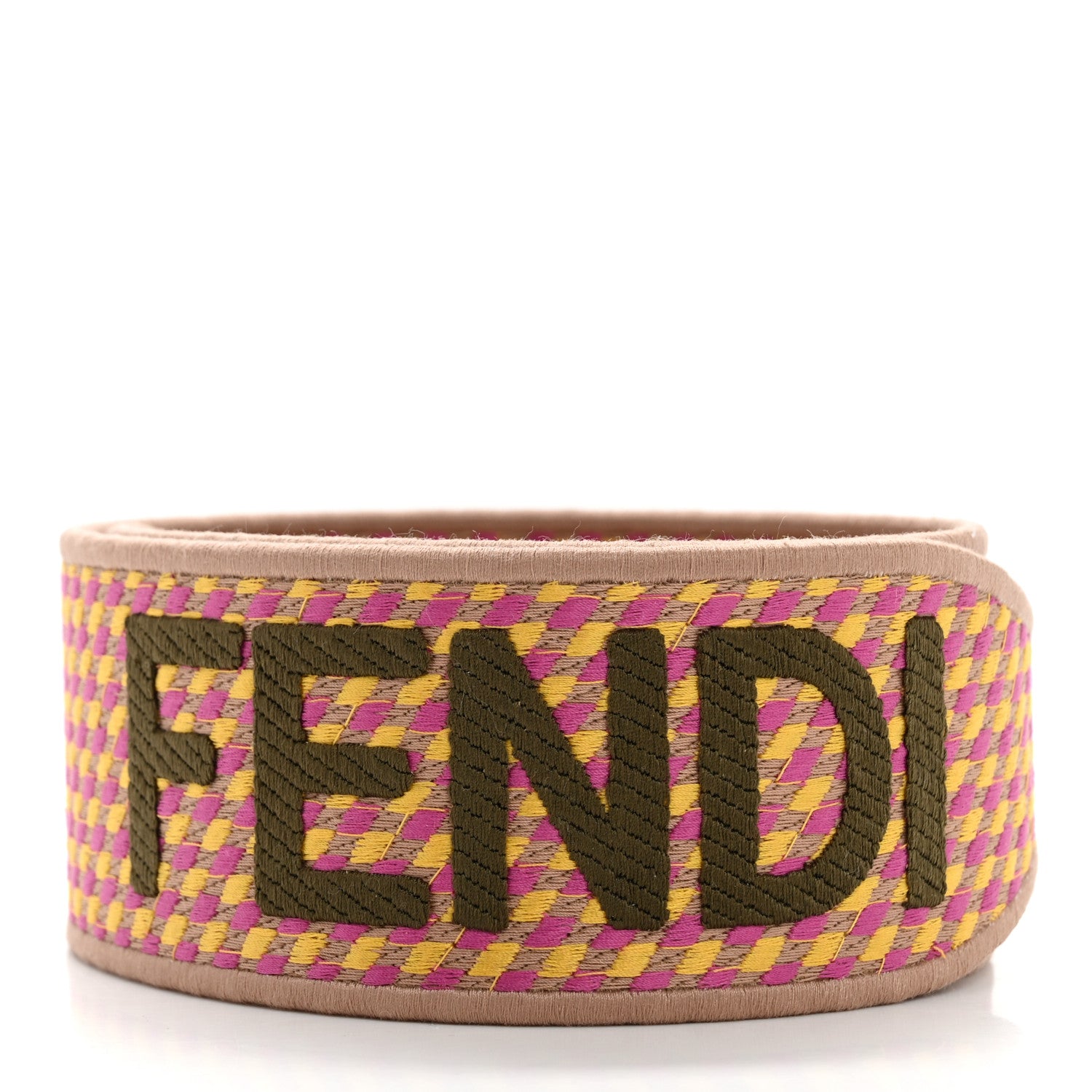 Fendi Canvas Vitello King Logo Embroidered Shaped Strap You Bouganville Mimosa Miele Sand 2 of 5