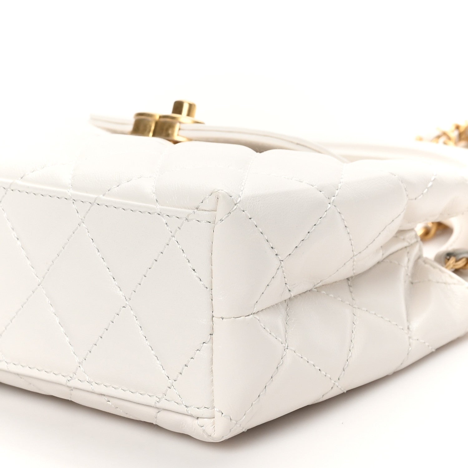Chanel Shiny Aged Calfskin Quilted Nano Kelly Shopper White 10 of 10