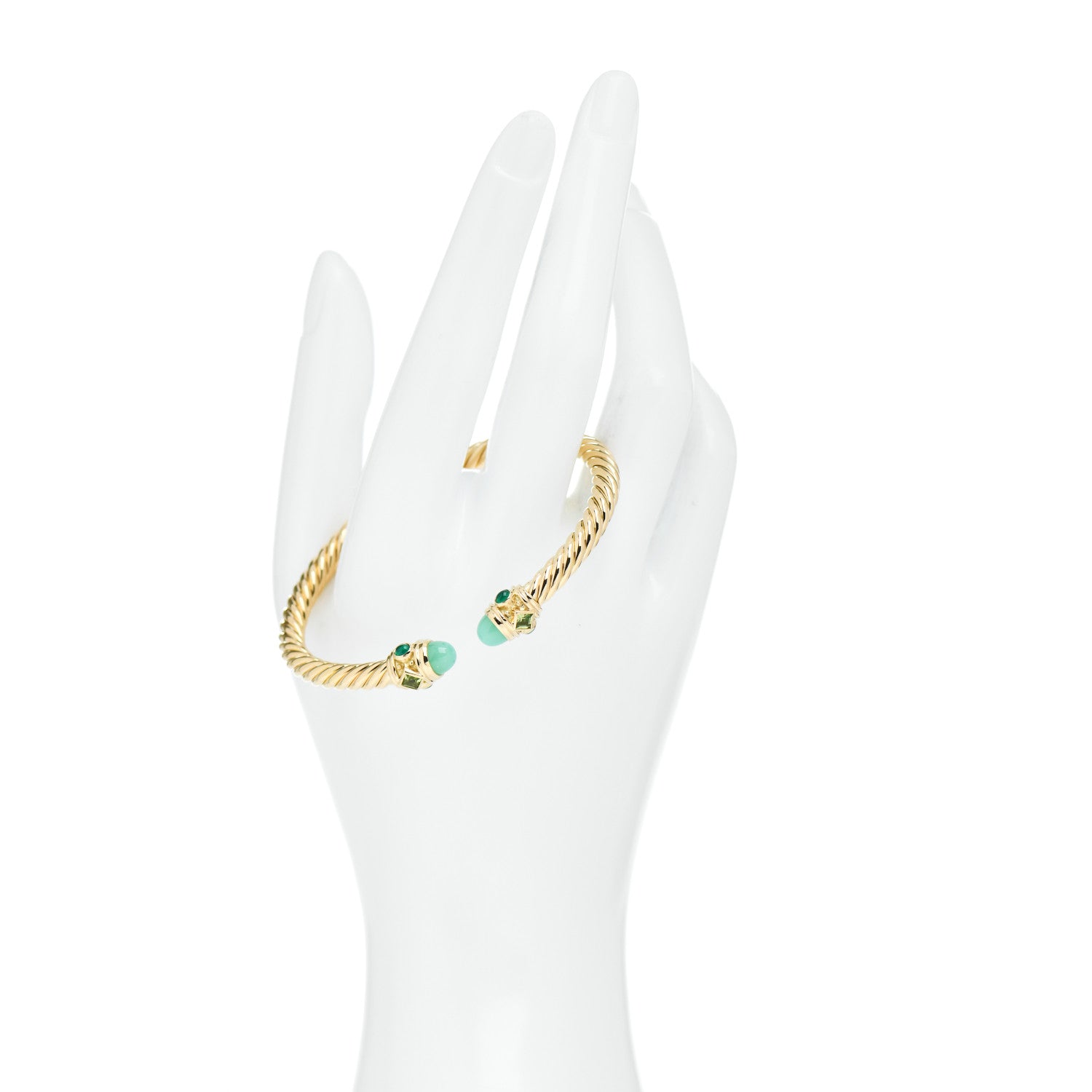 David Yurman 18K Yellow Gold Chrysoprase Peridot Chalcedony 5mm Renaissance Bracelet 2 of 4
