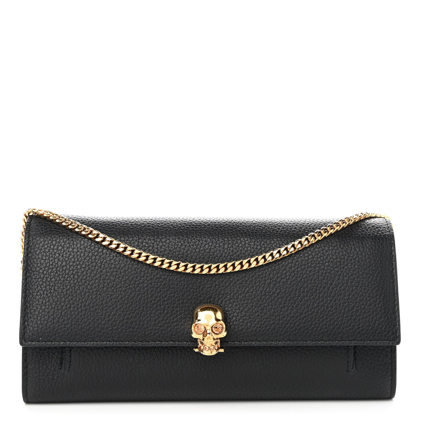 Pebbled Calfskin Skull Wallet on Chain Black