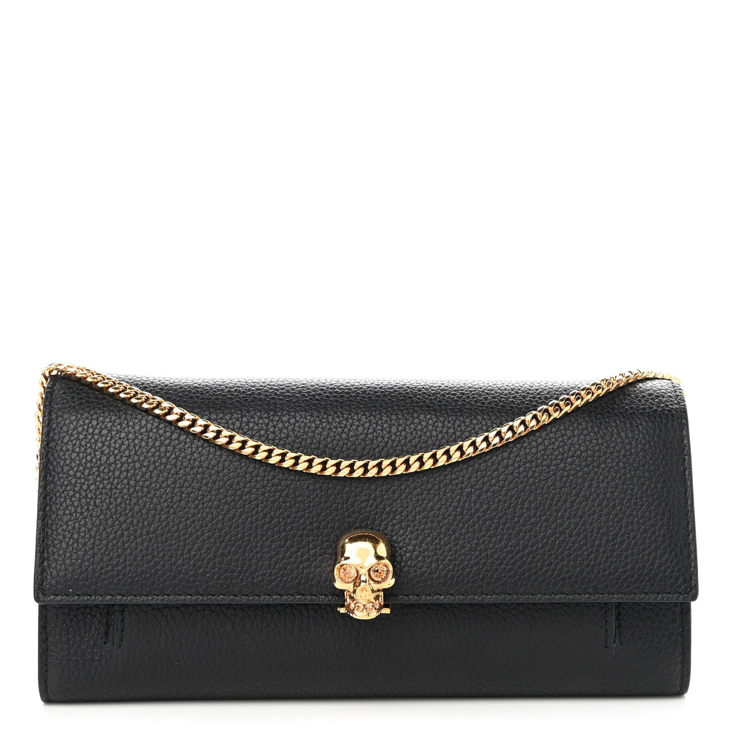 Alexander McQueen Pebbled Calfskin Skull Wallet on Chain Black 1 of 11