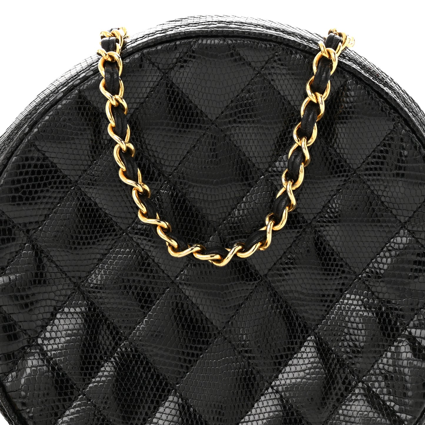 Lizard Quilted Round Tassel Crossbody Bag Black