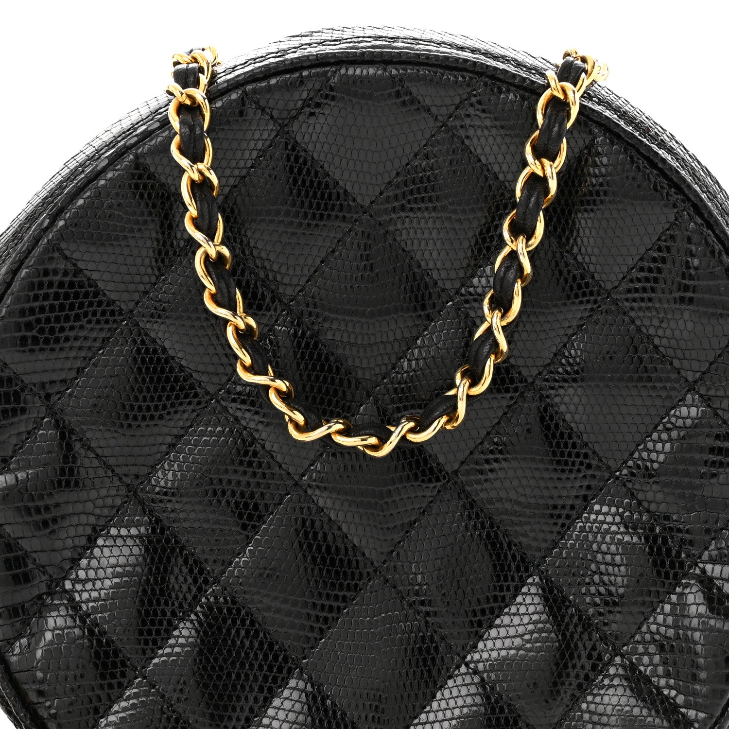 Chanel Lizard Quilted Round Tassel Crossbody Bag Black 9 of 12