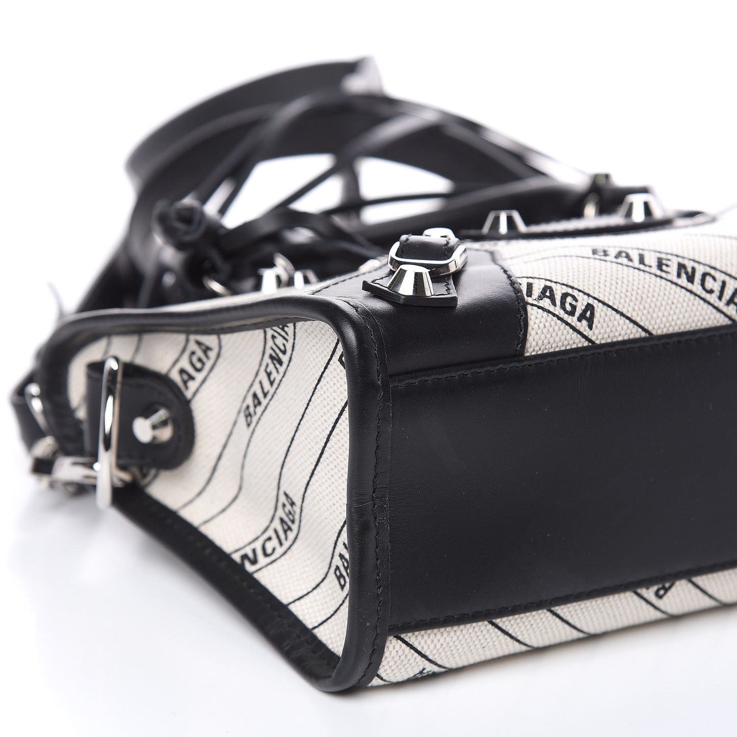 Canvas Satin Calfskin Diagonal Allover Logo Print Classic Silver Hardware Mini City Natural Black