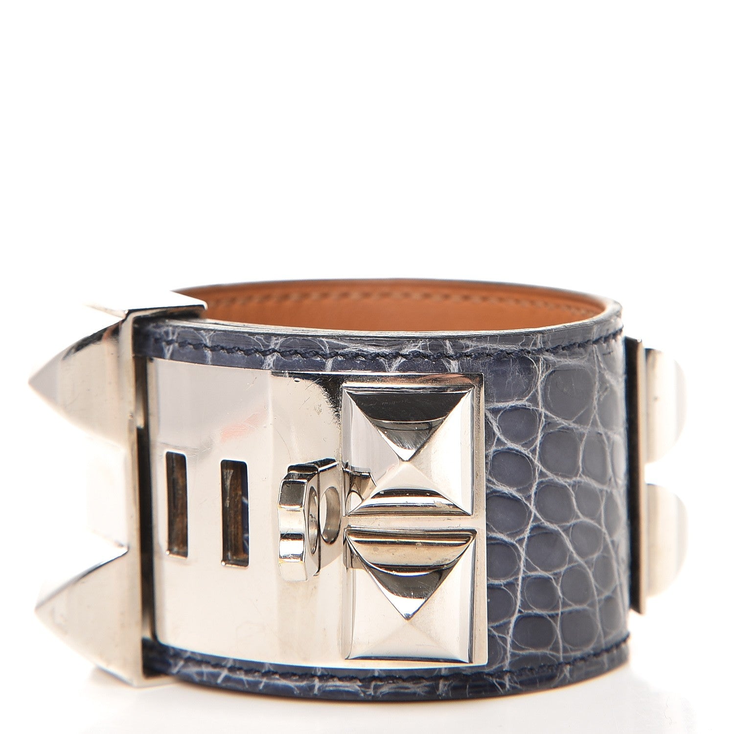 Hermes Shiny Alligator Collier De Chien CDC Bracelet S Bleu Brighton 3 of 9