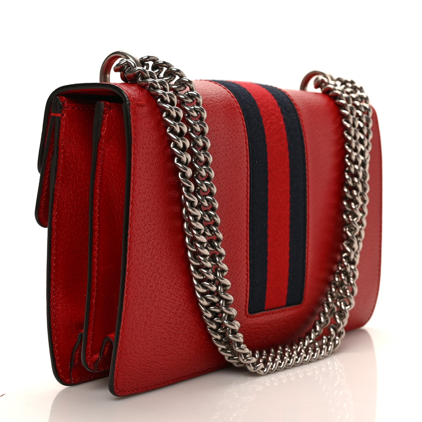 Calfskin Web Floral Embroidered Small Dionysus Shoulder Bag Hibiscus Red