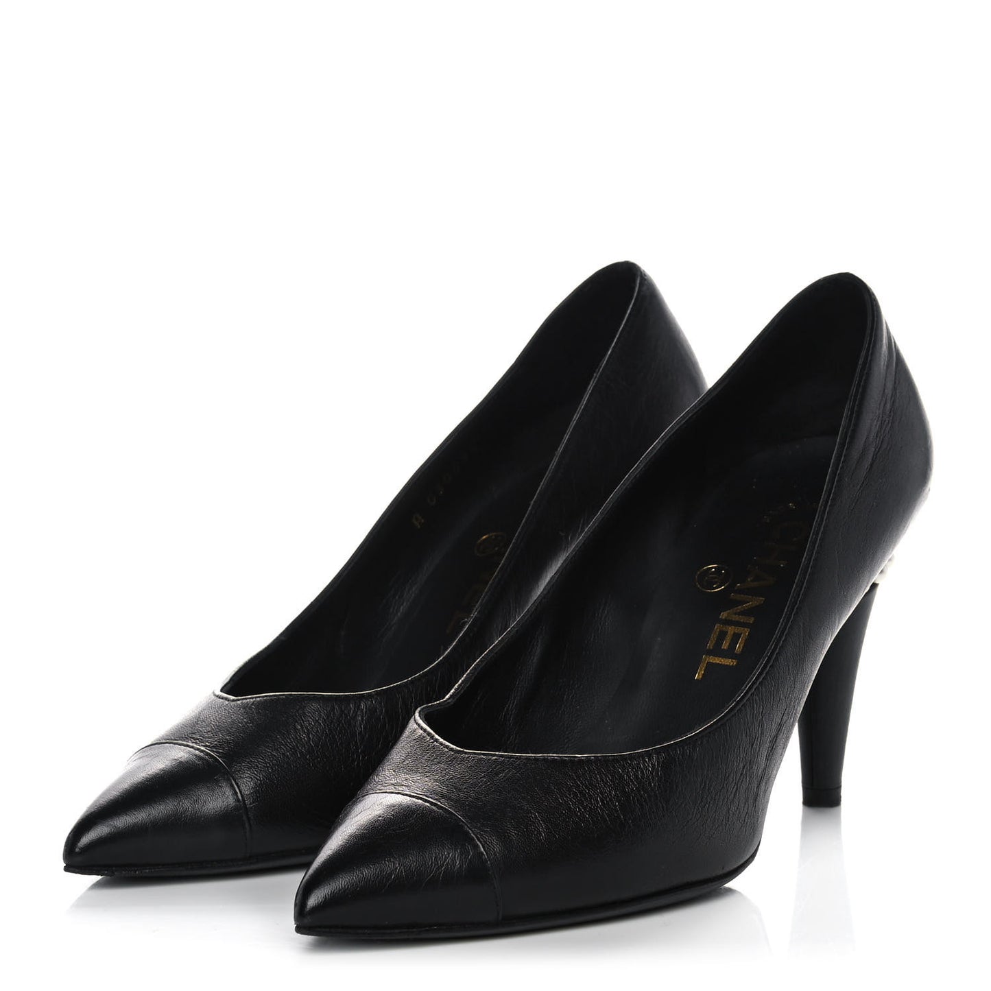 Lambskin Cap Toe Pearl Pumps 35 Black