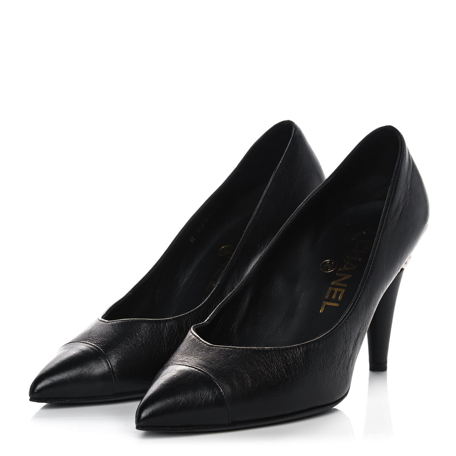 Chanel Lambskin Cap Toe Pearl Pumps 35 Black 3 of 11