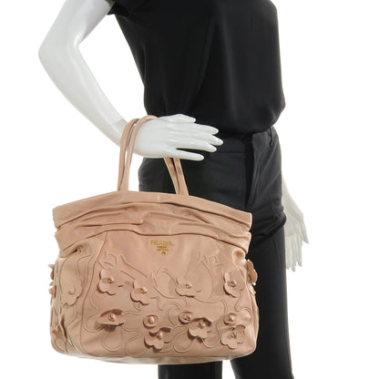 Prada Leather Intarsio Flower Shopping Tote Cipria 2 of 9