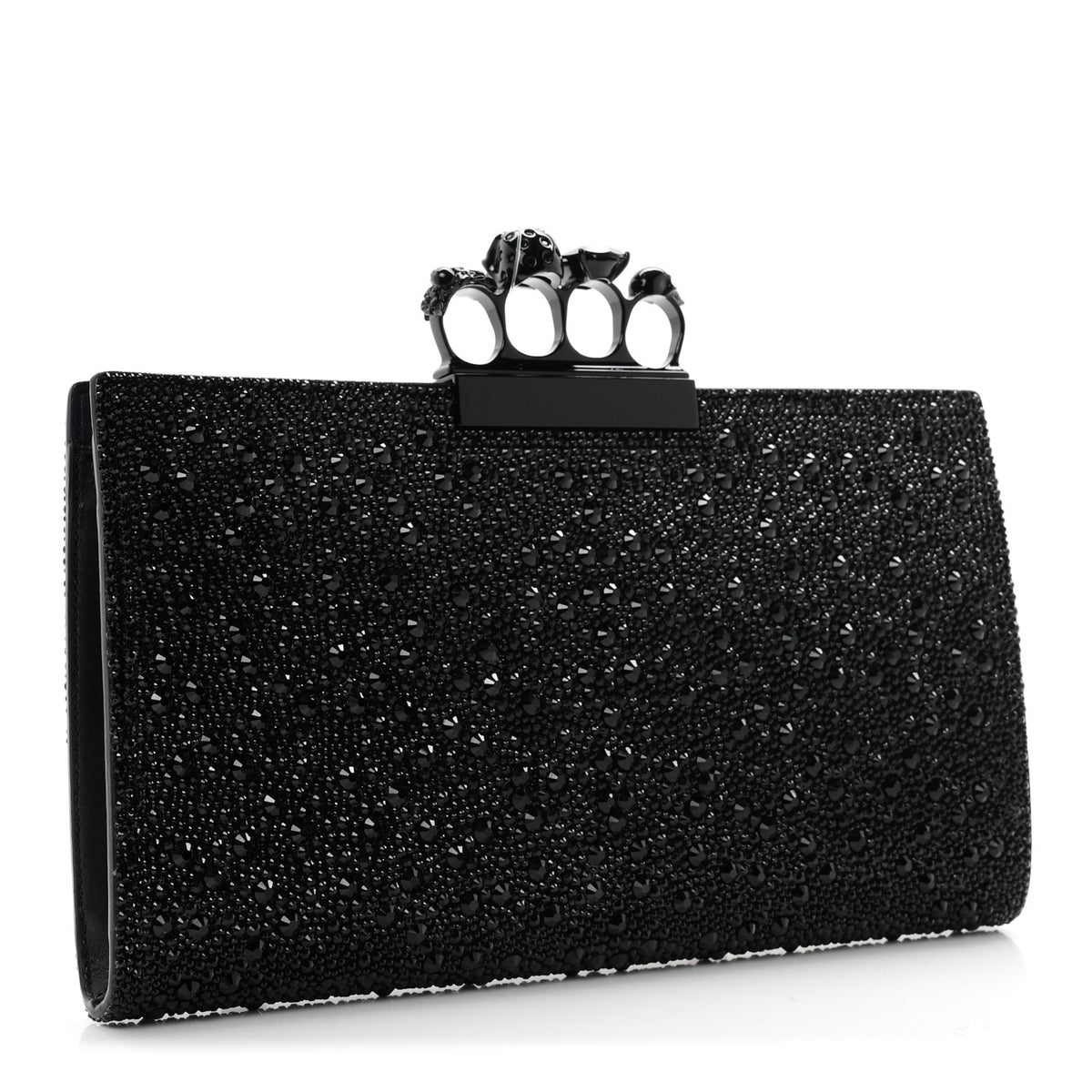 Crystal Jeweled Knuckle Flat Clutch Black
