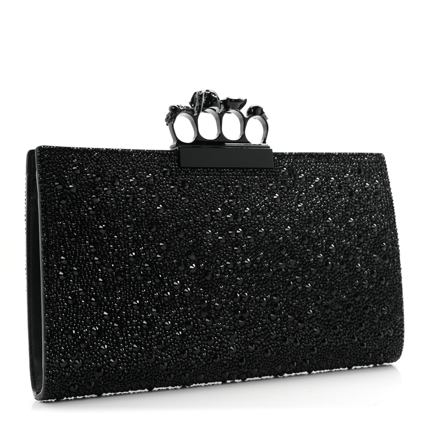 Alexander McQueen Crystal Jeweled Knuckle Flat Clutch Black 3 of 6