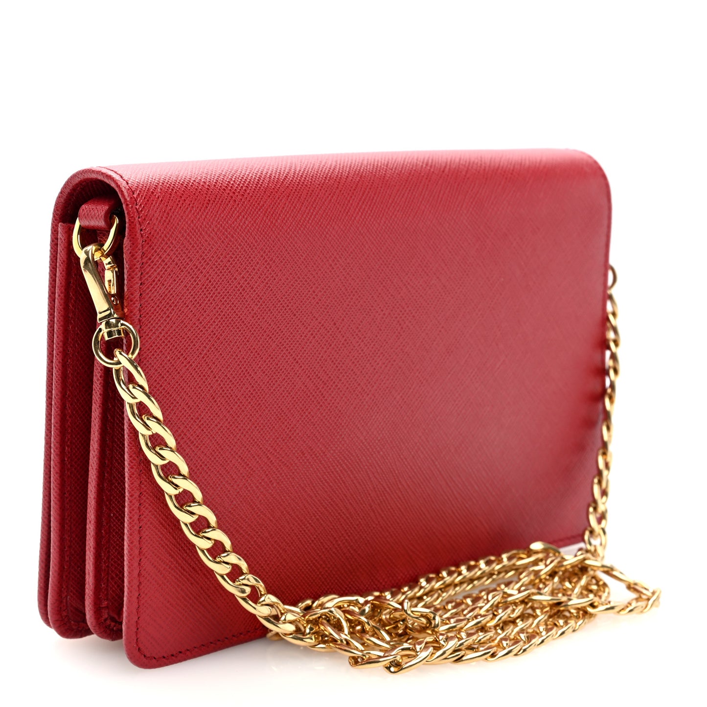 Saffiano Lux Monochrome Chain Wallet Fuoco