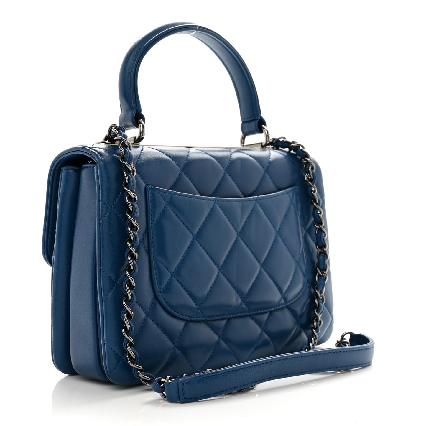 Lambskin Quilted Small Trendy CC Flap Dual Handle Bag Blue