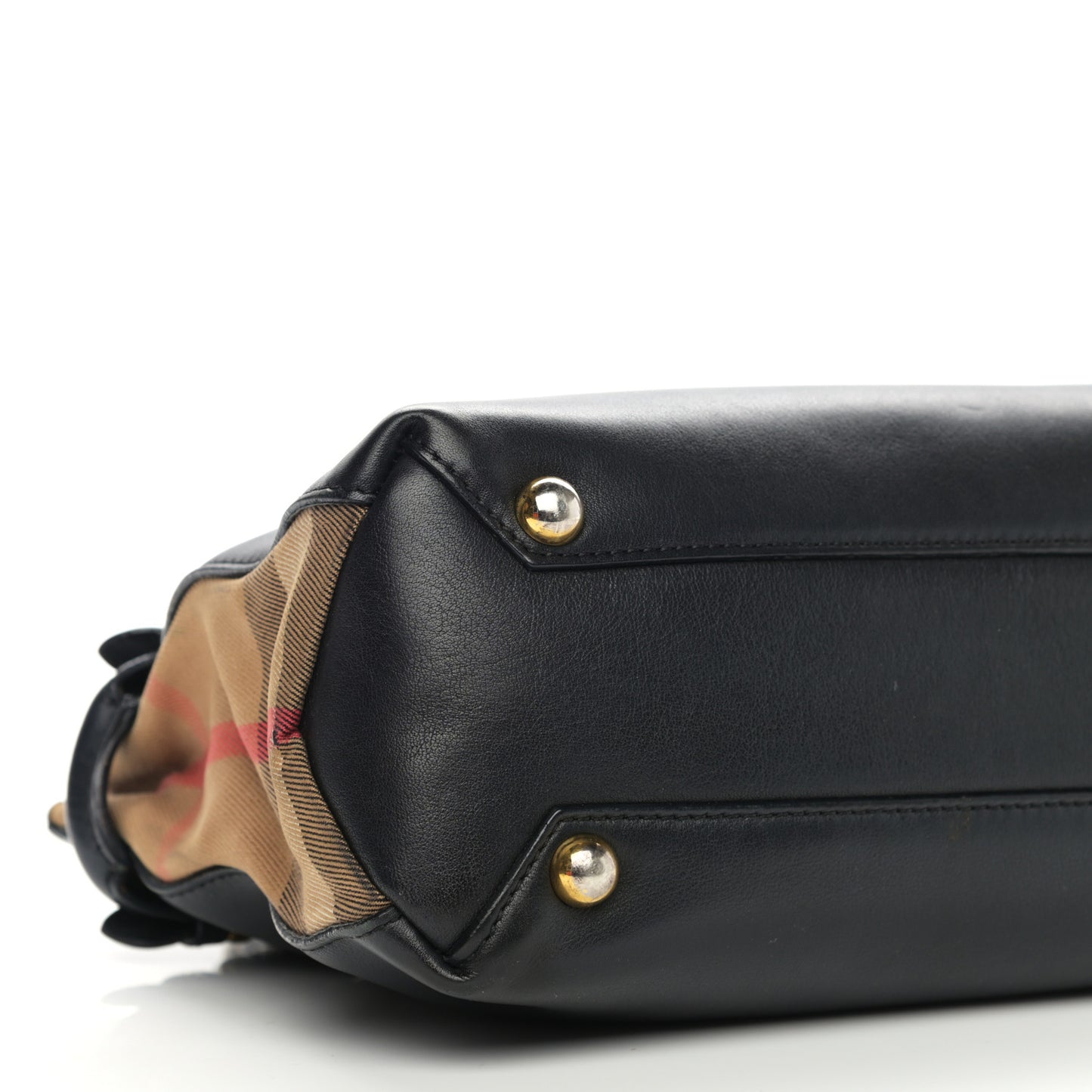 Calfskin House Check Small Banner Tote Black