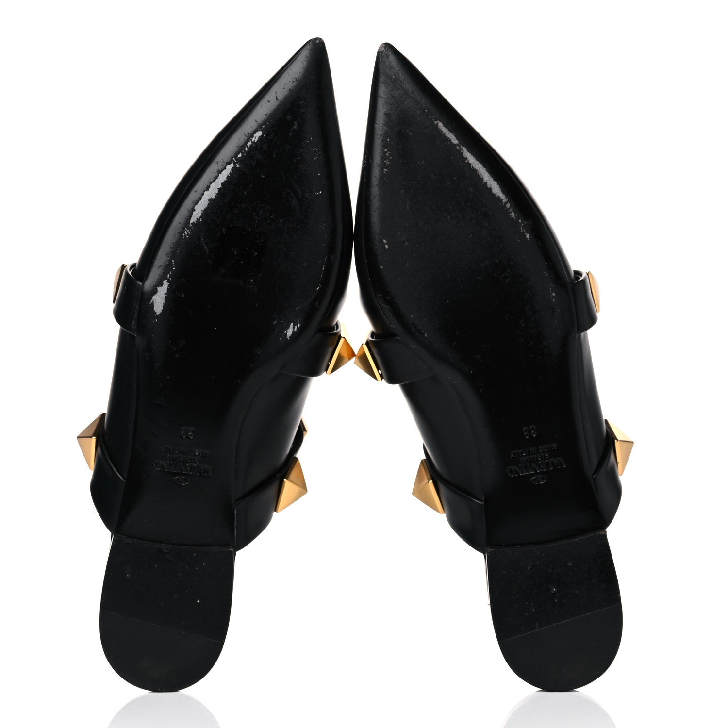 Valentino Garavani Calfskin Roman Stud Flat Mules 38 Black 5 of 6
