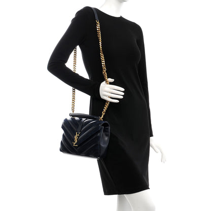 Saint Laurent Calfskin Suede Matelasse Chevron Monogram Medium College Bag Marine 2 of 9