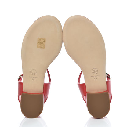 Chanel Lambskin Chain CC Logo Thong Sandals 40 Dark Red 5 of 10