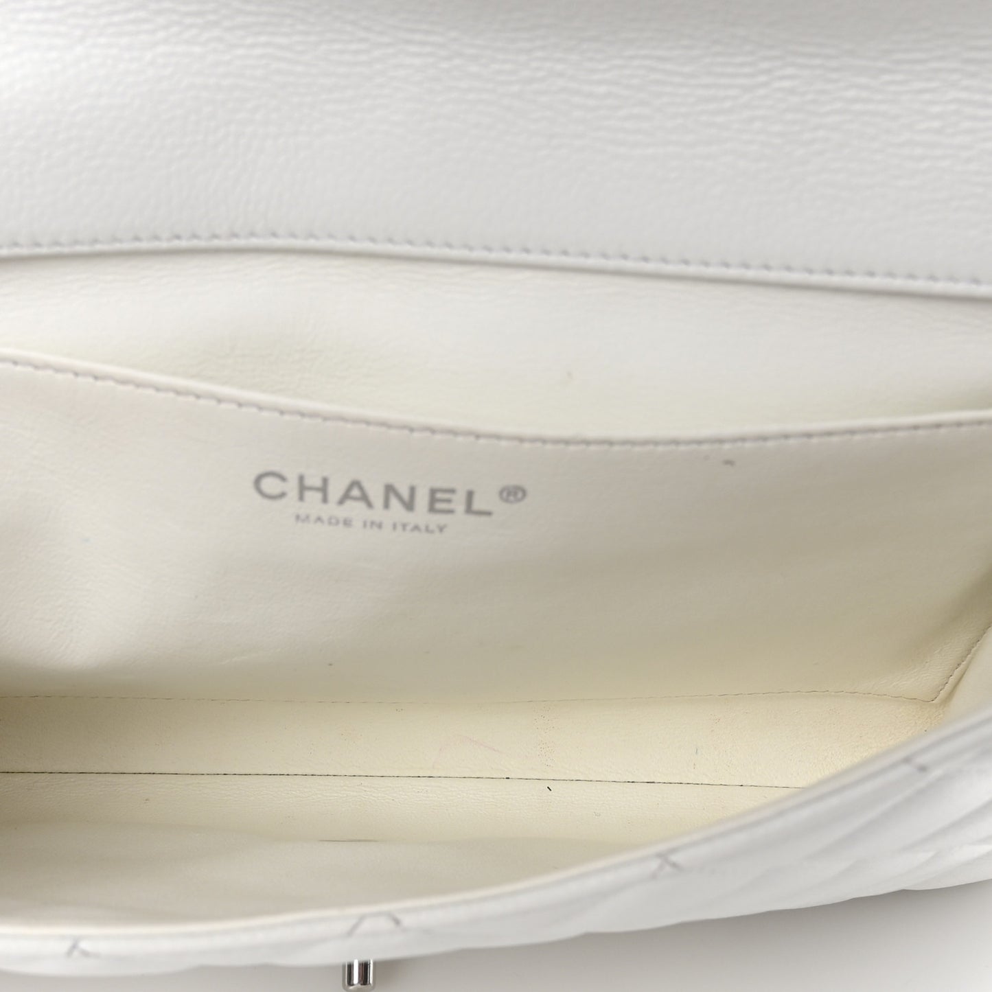 Caviar Quilted Clutch With Chain Flap White