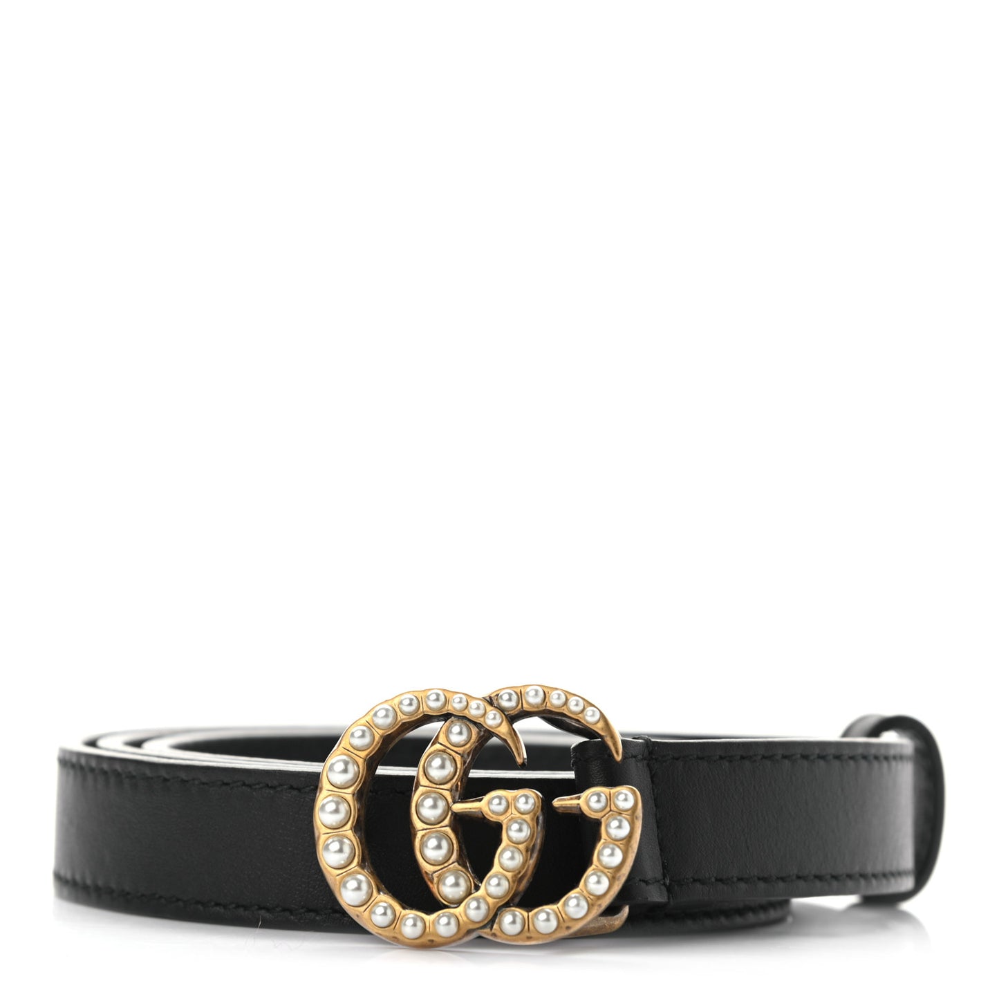Calfskin Pearl Double G 20mm Belt 85 34 Black Cream