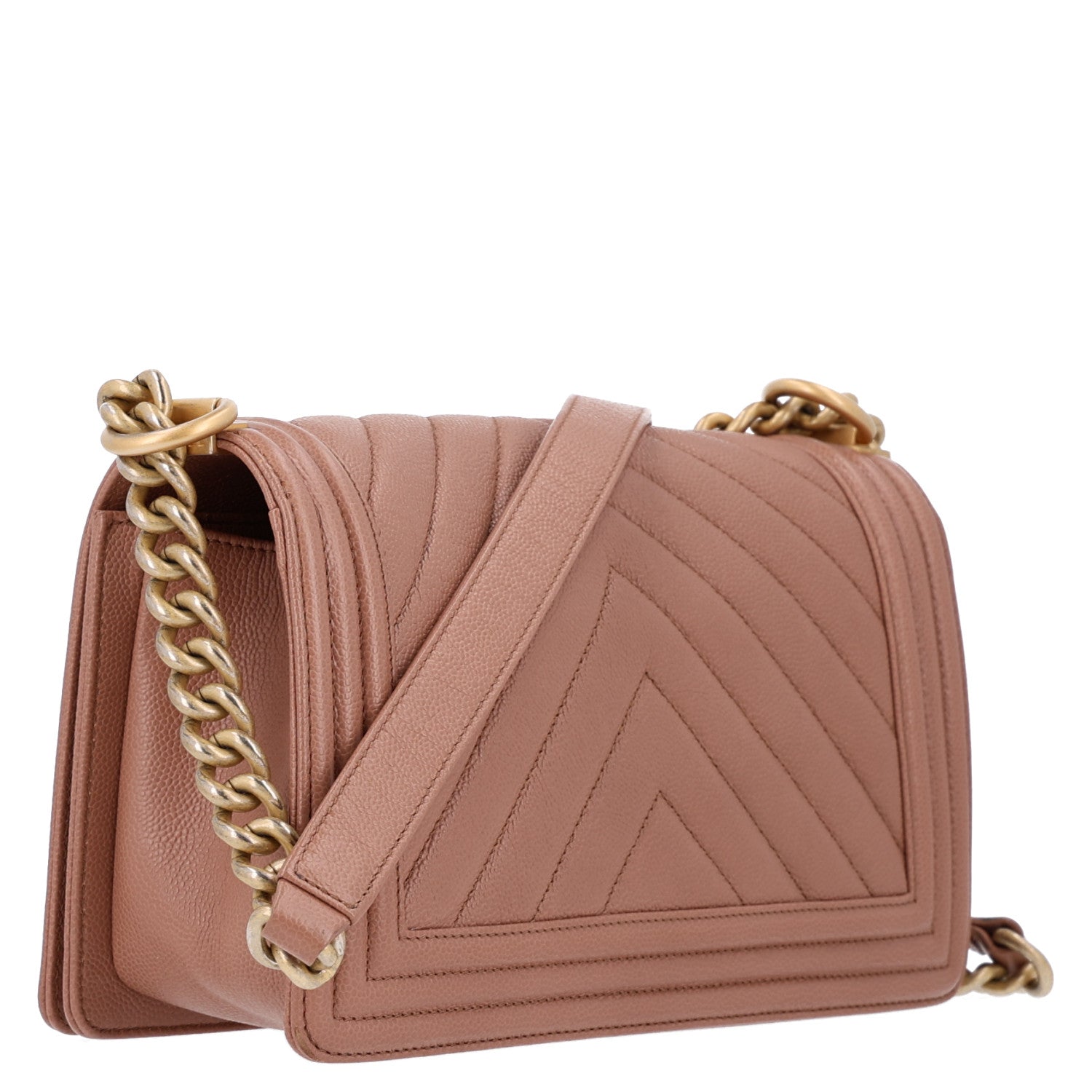 Chanel Caviar Chevron Quilted Medium Boy Flap Dark Beige 3 of 10